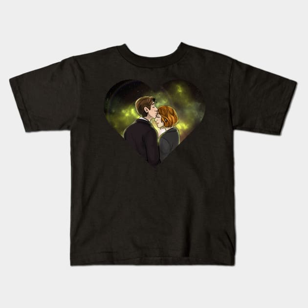 X-Files Mulder Scully OTP Kiss Ship Kids T-Shirt by quietsnooze